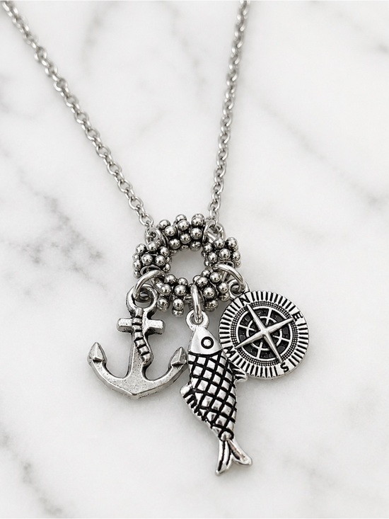 Freedom Clasp Jewelry - Handmade Nautical Charm Necklace with Freedom Clasp | Anchor Fish Compass Charms